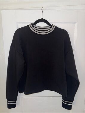 CALIA by Carrie Underwood Black Crewneck Sweater with Cream Stripe Trim